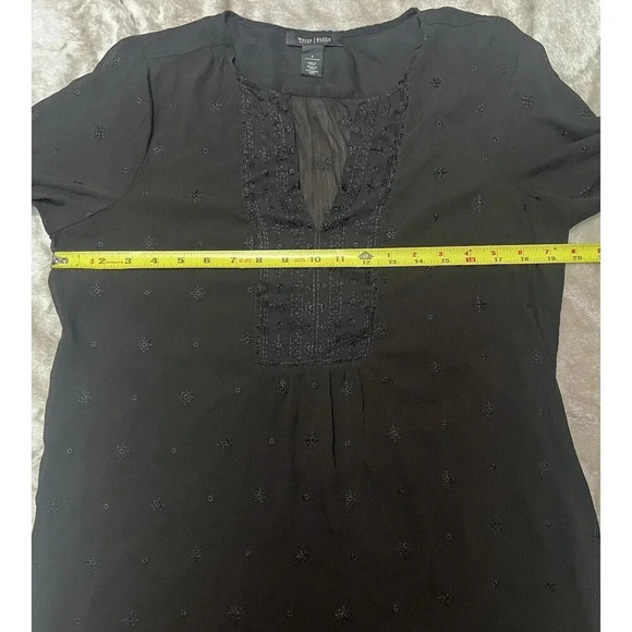 WHITE HOUSE BLACK MARKET Sheer Black Tunic Blouse Women’s Size 4 casual relaxed - Picture 6 of 7